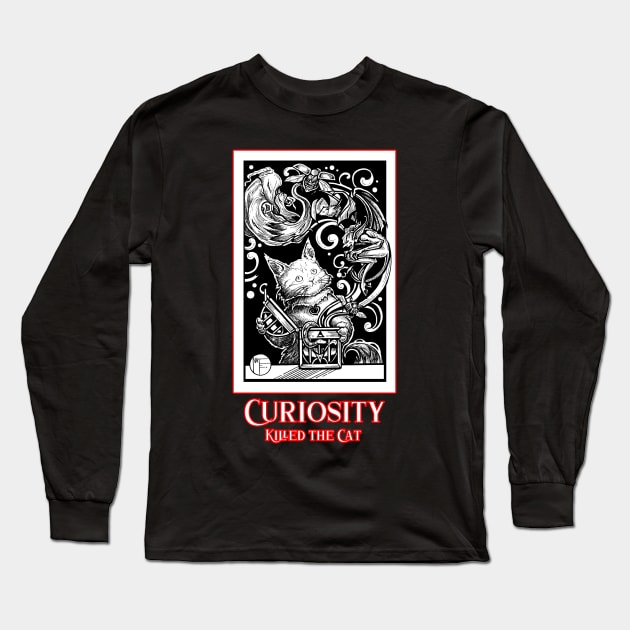 Opening Pandora's Box - Curiosity Killed The Cat - Red Outlined Version Long Sleeve T-Shirt by Nat Ewert Art